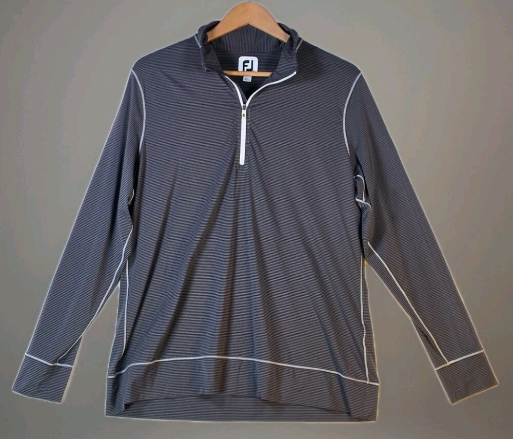 FootJoy FJ Performance Mens XL BlackWhite Striped LongSleeve Golf Polo St. Clair